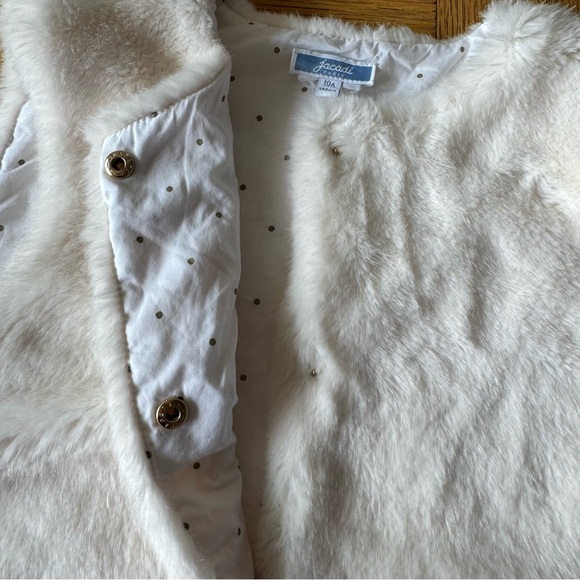 Jacadi Kids Girls Size 10 Faux Fur White Sleeveless Jacket Shrug Snap Closure - Picture 5 of 7